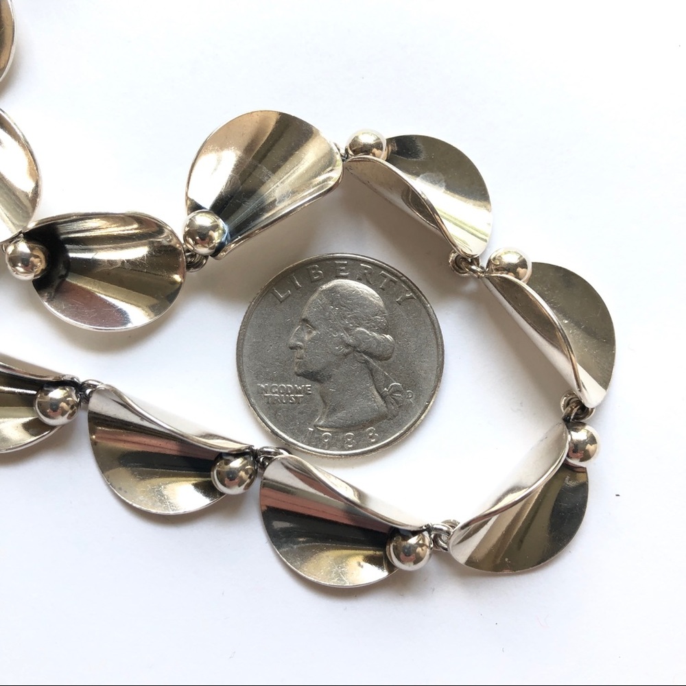 HOST PICK! Vintage Silver Calla Lily Choker Necklace, by N.E. From, MCM, 15-18" - Picture 9 of 17